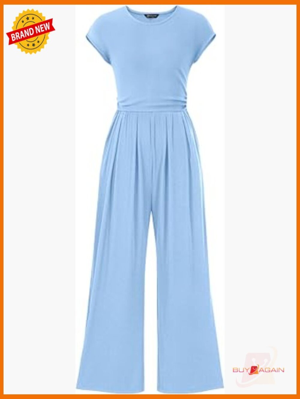 Cap Sleeve Wide Leg Jumpsuit with Pockets Ribbed Knit Casual